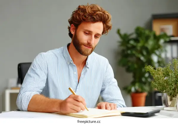Businessman Taking Notes in Office