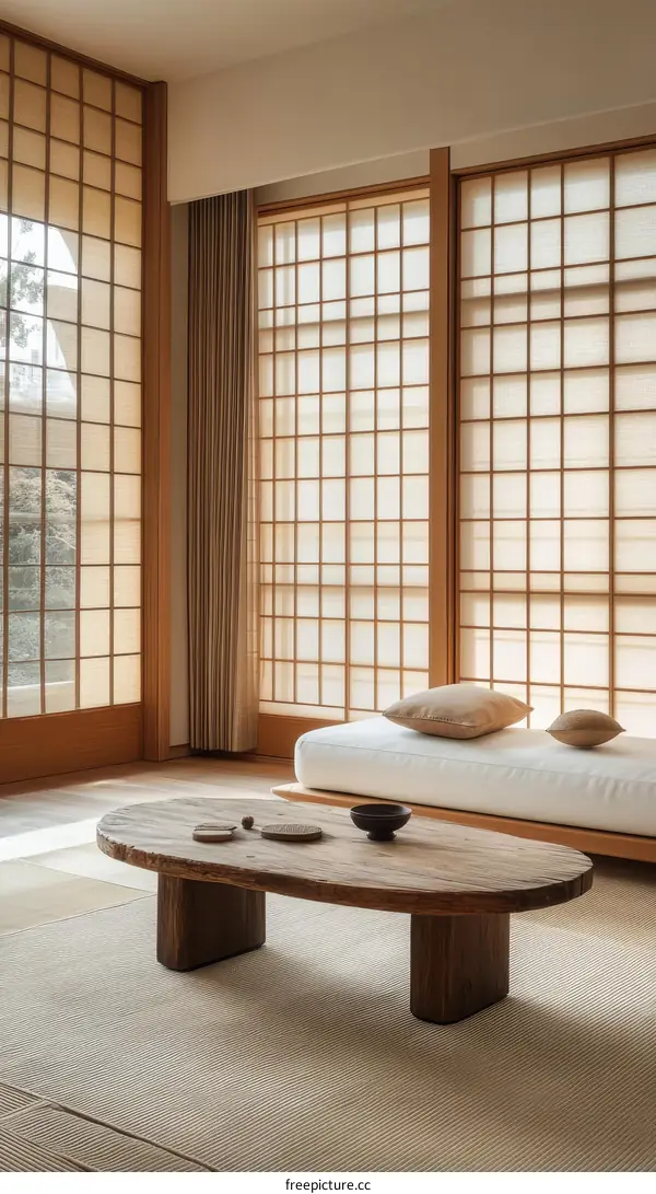 Minimalist Wooden Coffee Table in Japanese Room