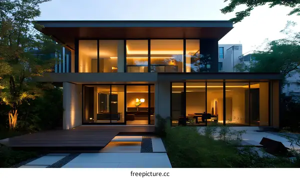 Modern House With Large Windows And Patio