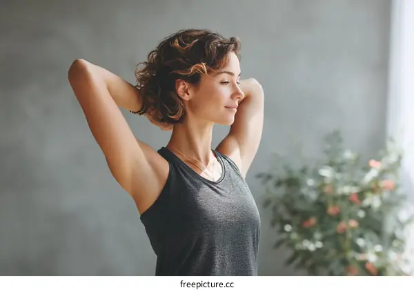 Woman Stretching Her Arms in a Relaxed Pose