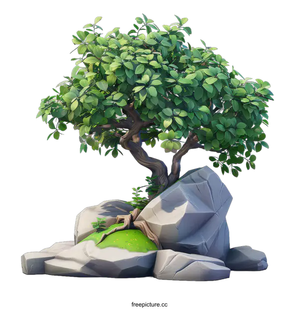 [Transparent Background PNG]Tree on a Rock Illustration