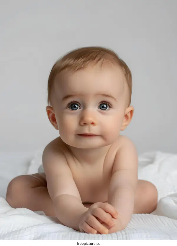 Portrait of a Cute Baby Girl with Blue Eyes
