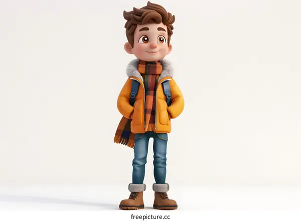 Cartoon Boy Ready for Winter