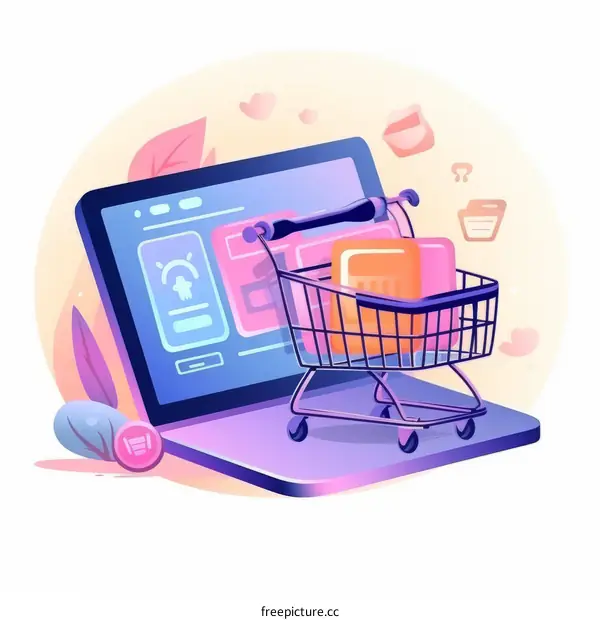 Online e-commerce shopping from laptop