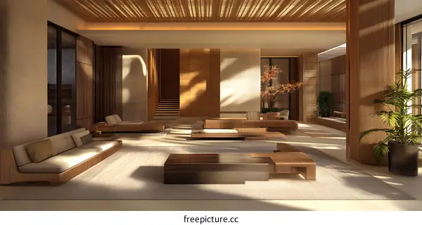 Modern Minimalist Living Room Interior Design with Wooden Accents