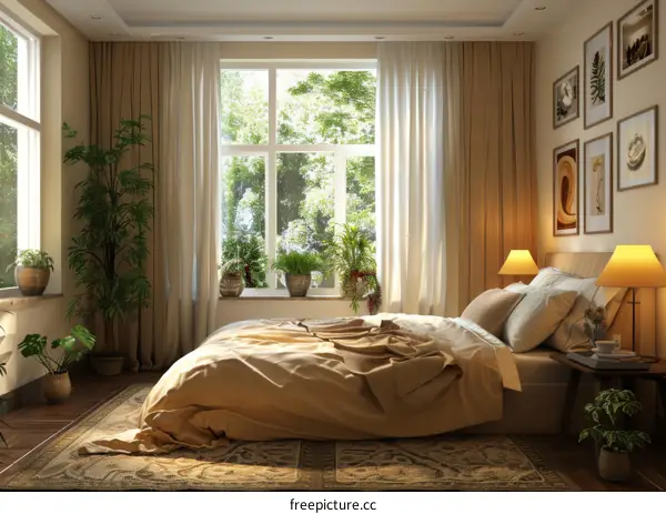 Bedroom Interior Design with Natural Light and Plants