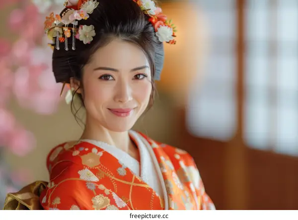 Portrait of a Japanese woman in traditional kimono