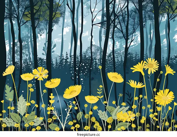 Yellow Flowers Blooming in the Forest