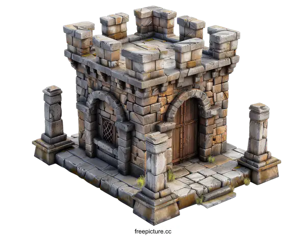 [Transparent Background PNG]Ancient Stone Watchtower with Wooden Door