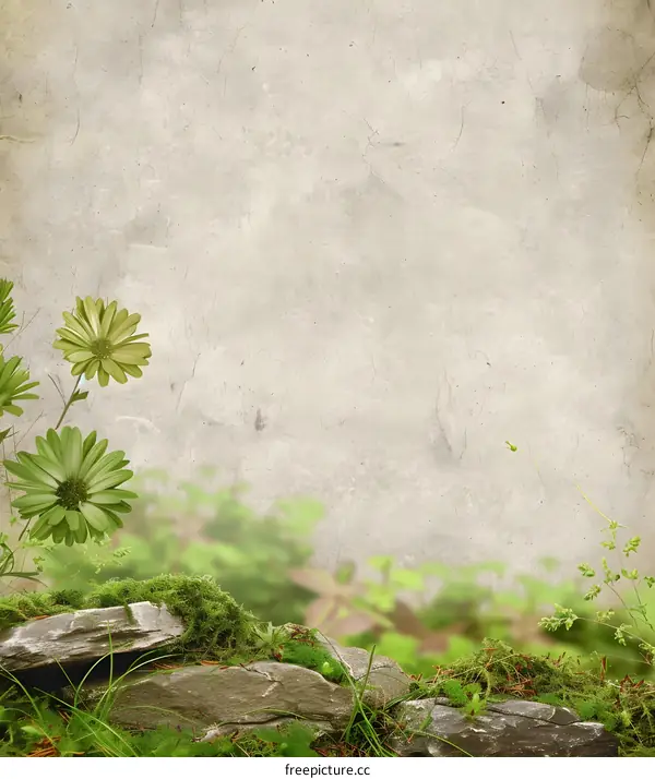 Vintage Floral Design with Green Flowers and Rocks