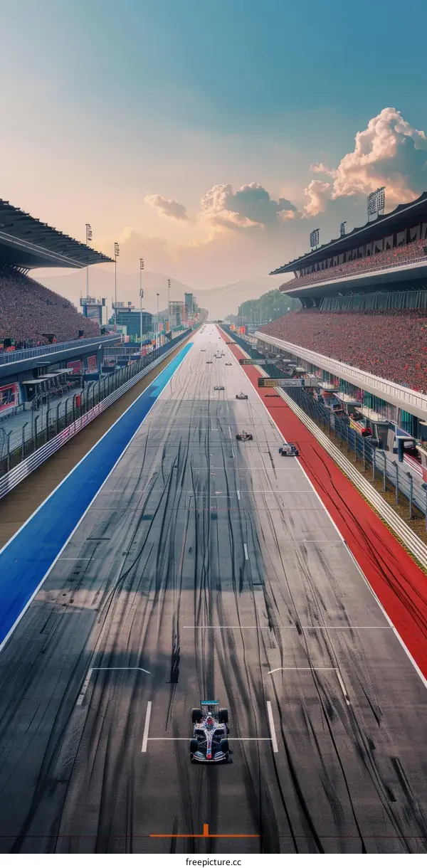 Formula One cars racing on a track