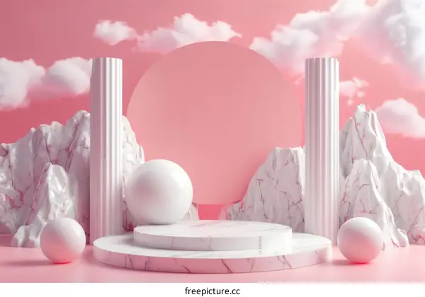 Pink Aesthetic Marble Display Podium