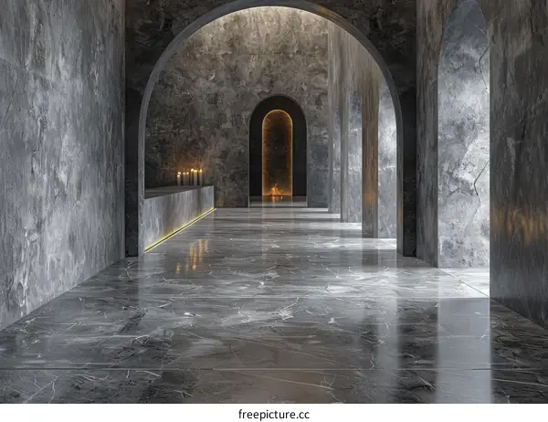 Dark Marble Hallway with Arched Doors