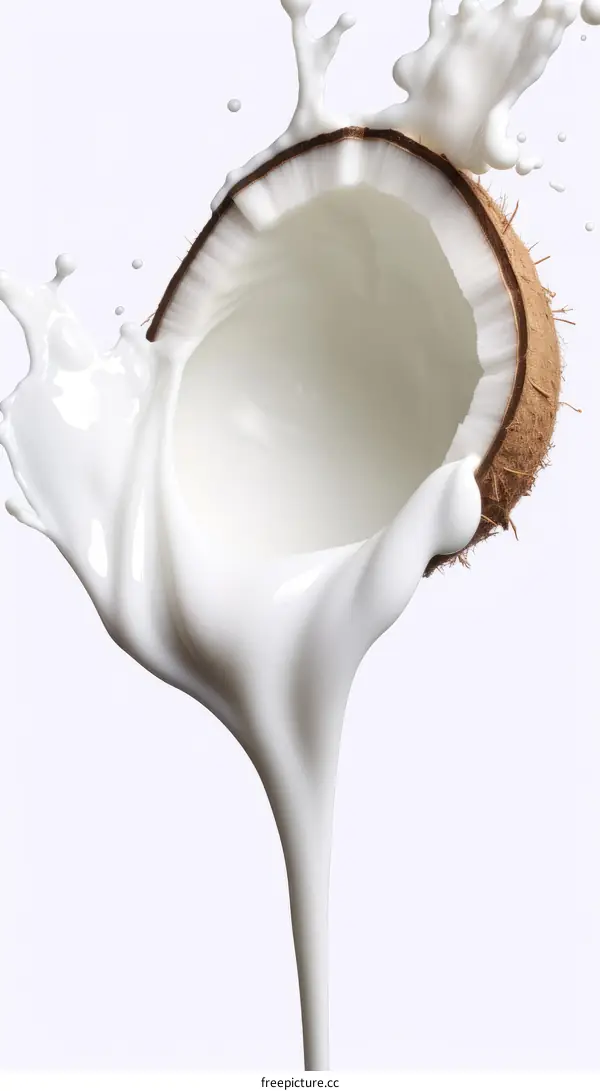 Coconut milk splashing out of a coconut
