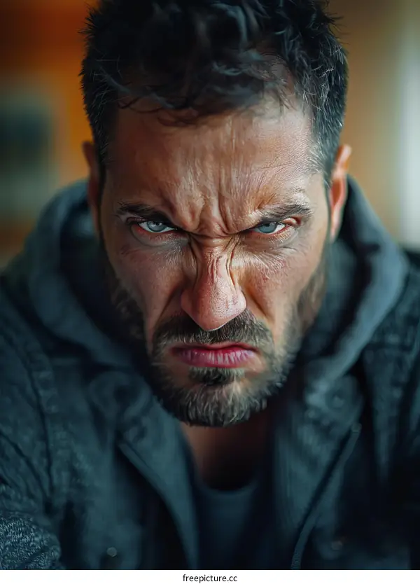 Close Up Angry Male Portrait