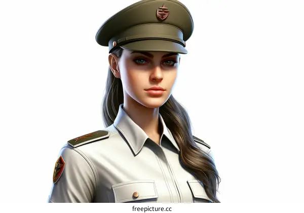 A beautiful illustration of a female soldier in a green hat