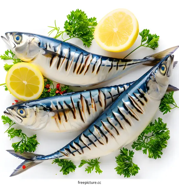 Three mackerels with lemon and parsley