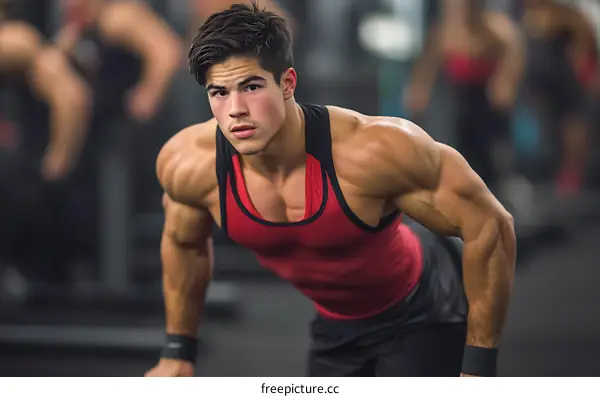 Muscular Man Working Out at The Gym