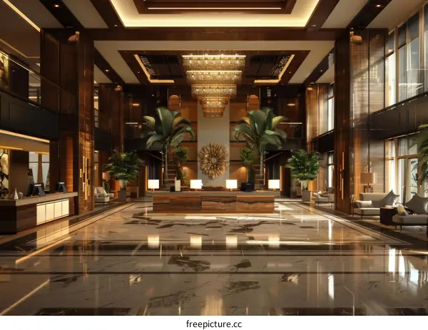 Luxury Hotel Lobby Interior Design Illustration