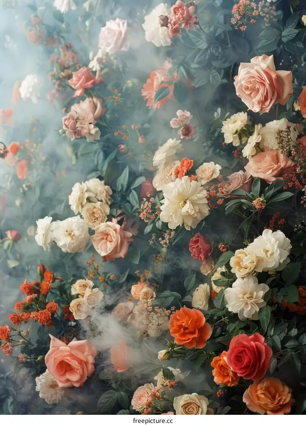 An Assortment of Vibrant Blooms with a Hazy Backdrop