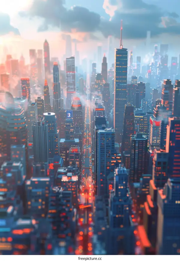 City lights and towering skyscrapers at the heart of a modern metropolis