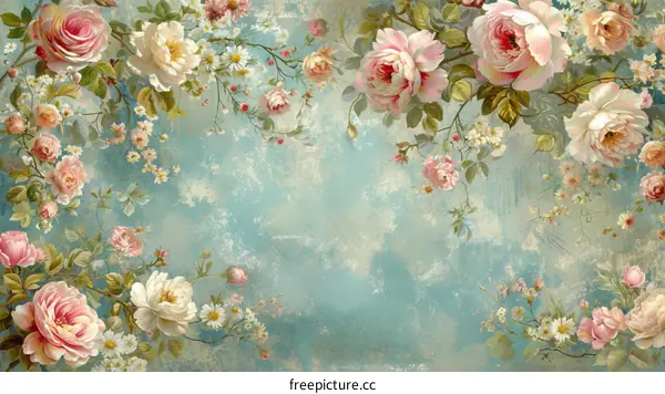 Vintage floral background with roses and daisies