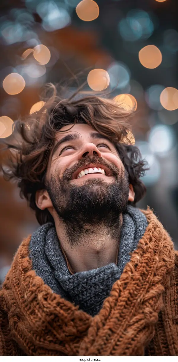 Smiling Man with Warm Clothes in the City