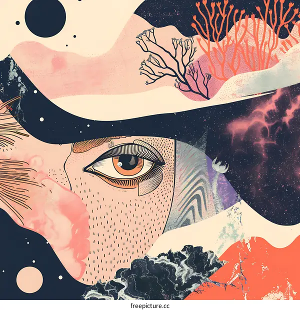 Abstract Eye Collage Art with Colorful Shapes