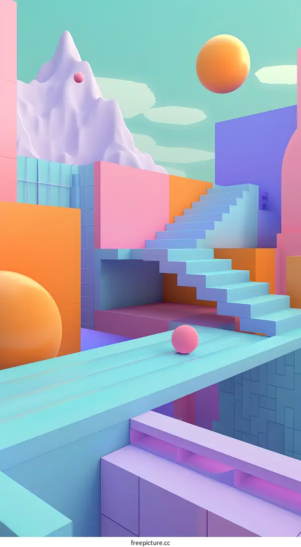 Abstract 3D Rendered Scene with Geometric Shapes