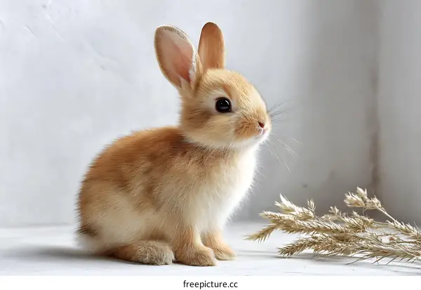Adorable Baby Bunny Sitting on a Light Background