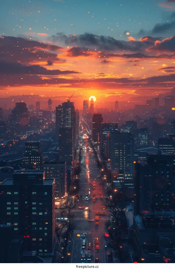 Cityscape Sunset at Dusk Illustration