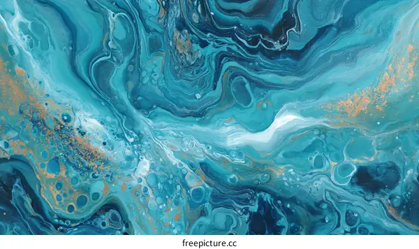 Abstract Fluid Art Painting Teal Blue and Gold