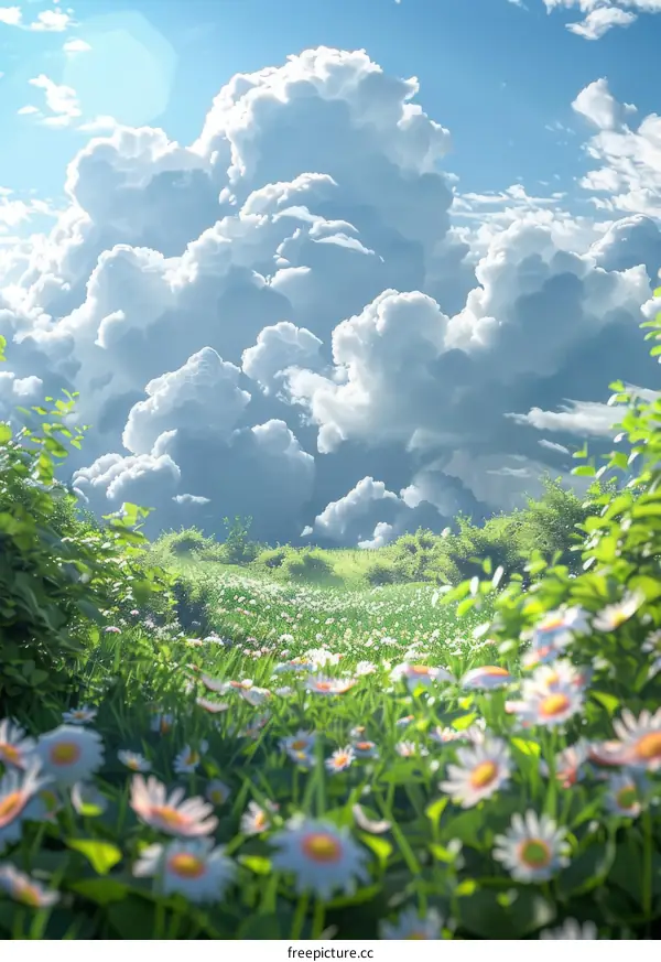 Field of Flowers Under Cloudy Sky