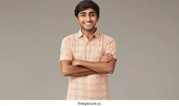Happy Young Man Posing in a Checked Shirt