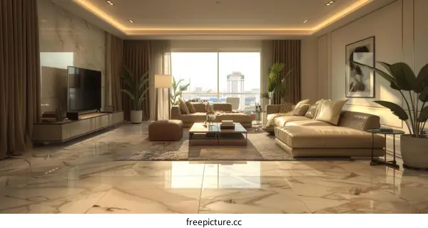 Modern Minimalist Living Room with Balcony