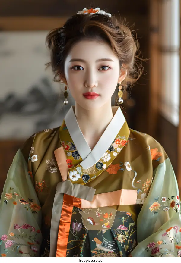 Portrait of a young Korean woman in traditional Korean dress
