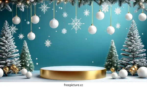 Christmas Scene with Decorated Trees and Snow