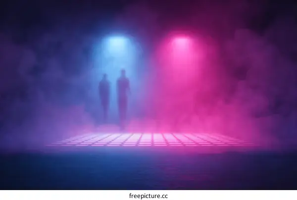 Neon Light Abstract Background with Two Silhouettes