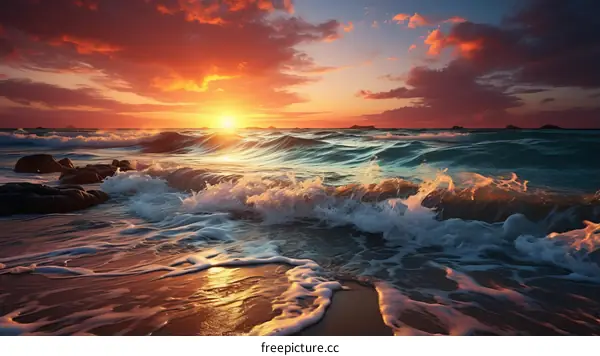 Tranquil Setting of the Setting Sun Over the Ocean