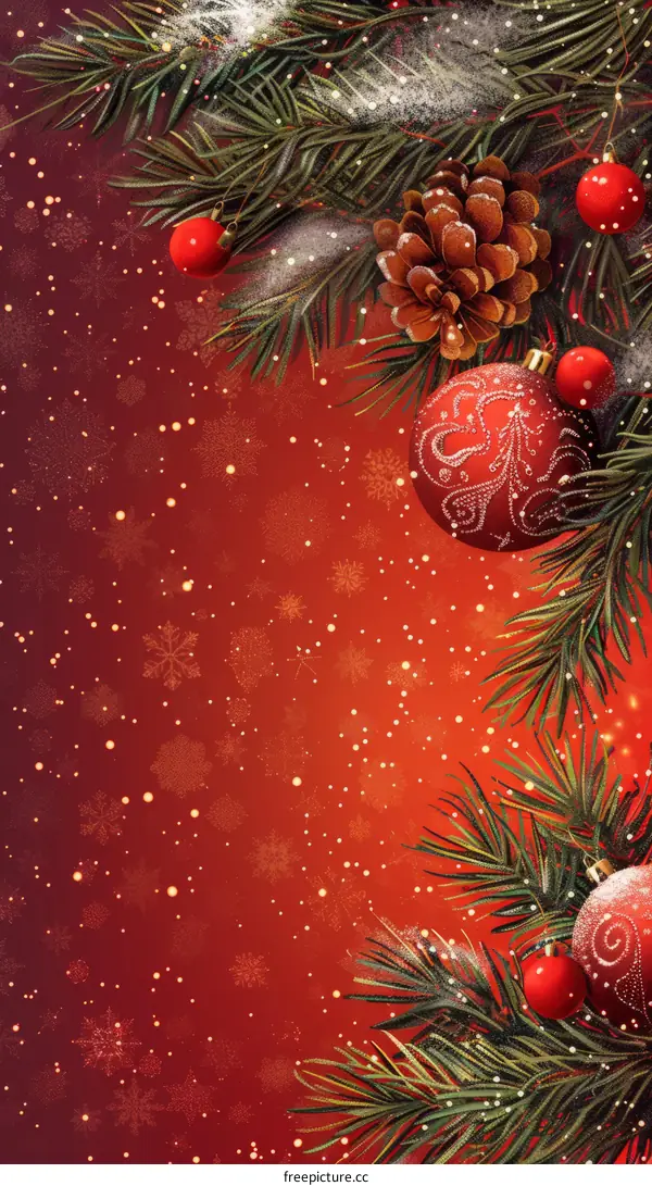 Christmas background with fir branches and red balls