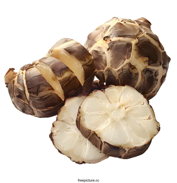 [Transparent Background PNG]Fresh Taro Root Slices on White Background