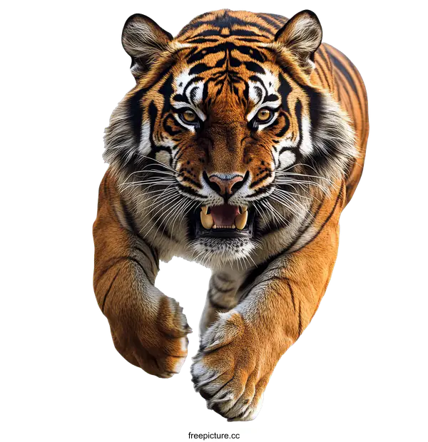 [Transparent Background PNG]Tiger Running Fast in Focus