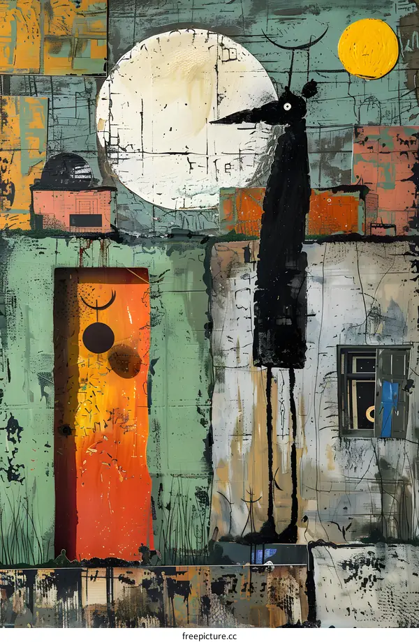 Abstract Bird Illustration with Collage Background