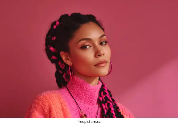 Stylish Black Woman Portrait in Pink