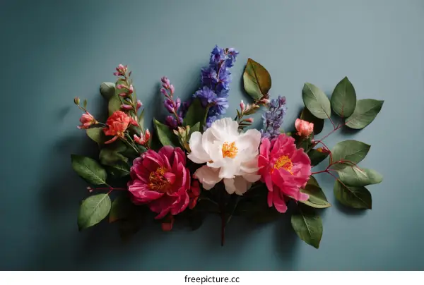 Beautiful Floral Arrangement on a Teal Background