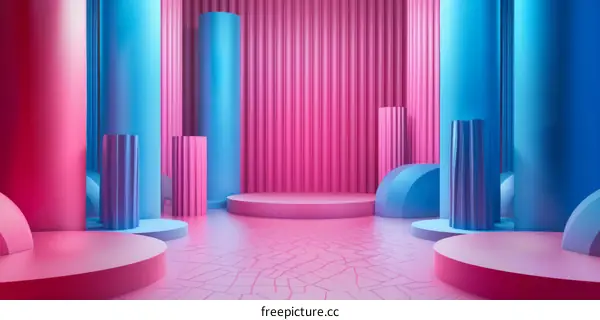 Abstract Geometric Display Design with Pink and Blue
