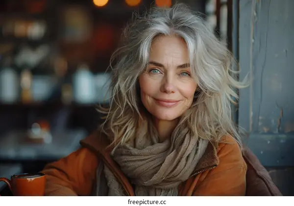 Portrait of a smiling mature woman with gray hair