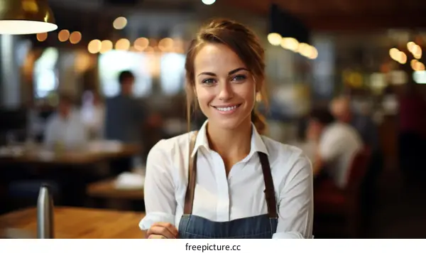 Portrait of a smiling waitress in a restaurant
