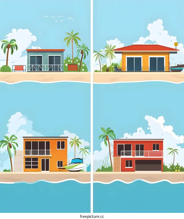 Tropical Beach Houses Illustration