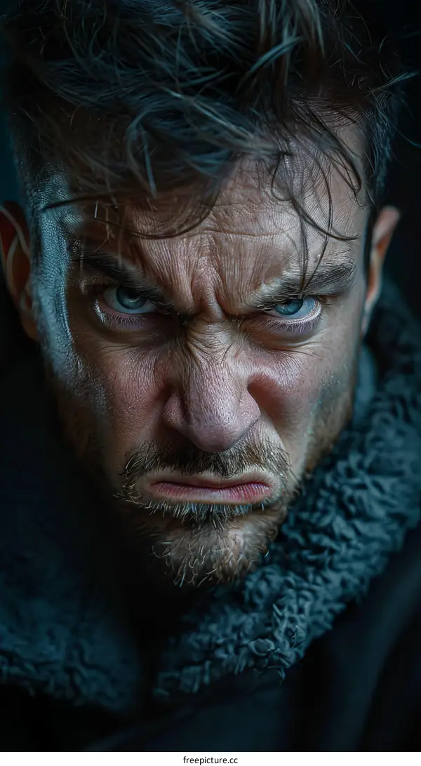 Close Up Angry Male Face Portrait